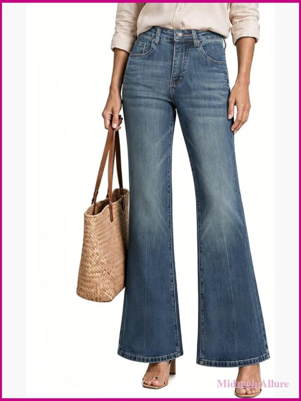 High Waisted Bell Bottom Jeans Wide Leg Flare Bootcut Denim Pants w/Tummy - Picture 1 of 7